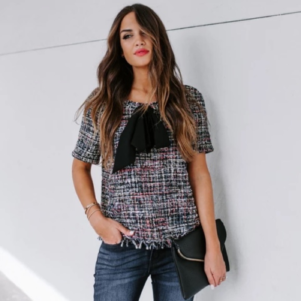 Vici Triumph Fringe Tweed Bow Top - S